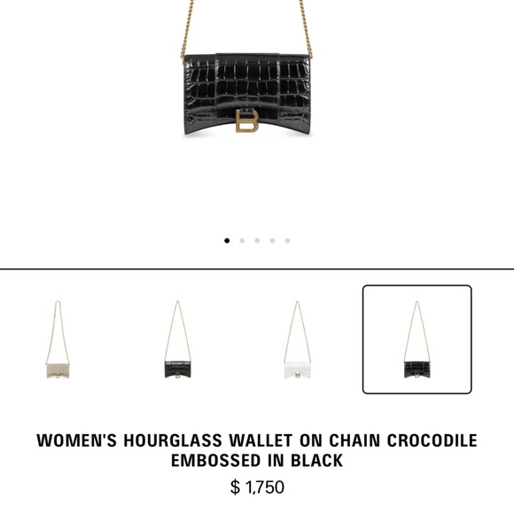 WOMEN'S HOURGLASS WALLET ON CHAIN CROCODILE EMBOSSED IN BLACK - Picture 6 of 8
